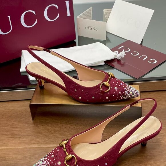 Gucci Red Peep-Toe Women's Shoes - Picture 5 of 8